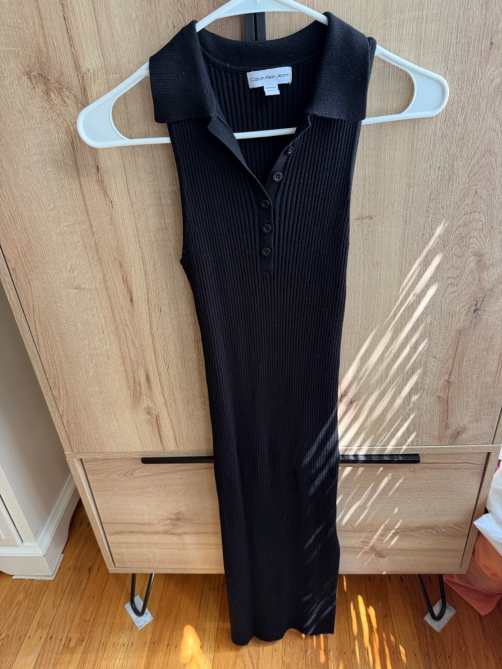 Calvin Klein Jeans Black Ribbed Top with Polo Label